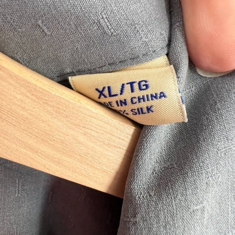 Tommy Bahama 100% textured silk orginal fit gray blue button front shirt XL - Picture 9 of 12